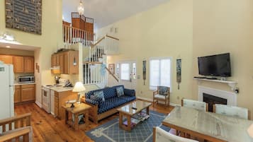 Télévision, cheminée, lecteur de DVD