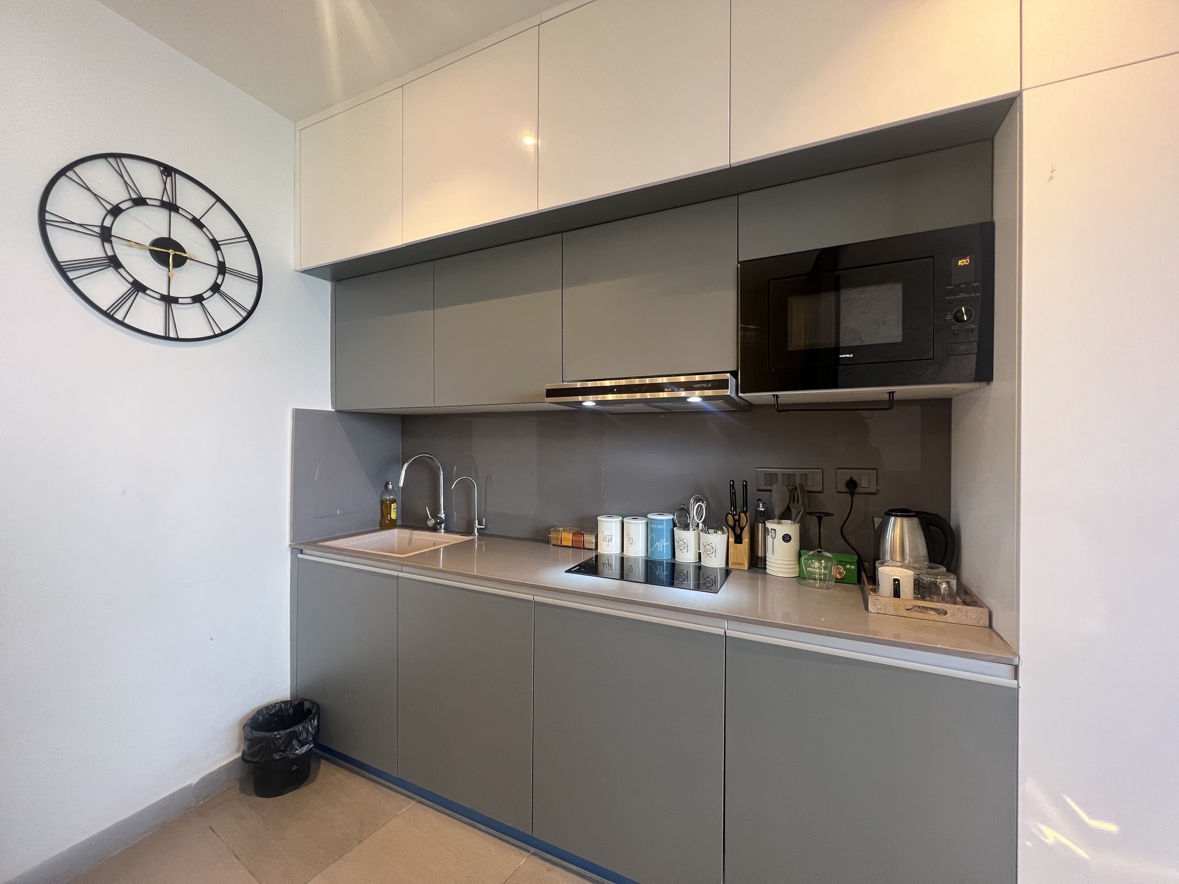 Fridge, microwave, oven, electric kettle