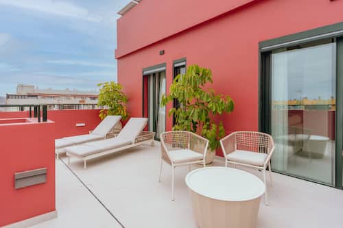 Apartamento luxo, vista para a cidade | Terraço/pátio