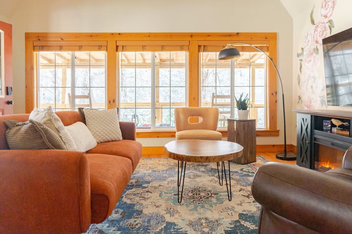 Smart TV, chimenea y libros 