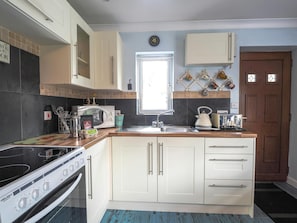 Fridge, microwave, toaster, high chair
