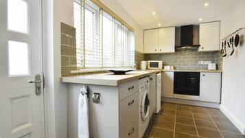 Fridge, microwave, oven, toaster
