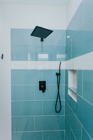Regadera, secadora de cabello, bidet, toallas 