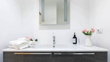 Shower, free toiletries, hair dryer, bidet