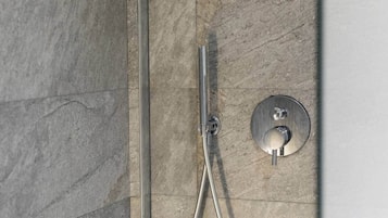 Shower, free toiletries, hair dryer, bidet
