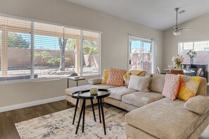 Smart TV, fireplace, DVD player