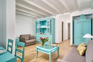 Tv, dvd-spelare, ett musikbibliotek och en stereo