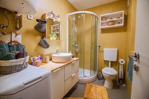 Shower, hair dryer, soap