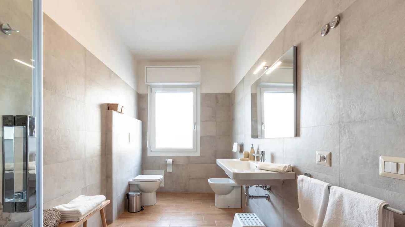 Shower, hair dryer, bidet, towels