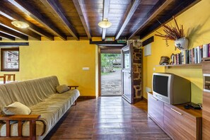 TV, fireplace - Holiday Home 'La Plazuca Cerrucao' with Mountain View and Shared Garden (Selaya)