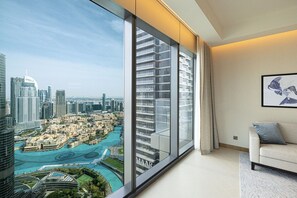 Stunning fountain view from the living room - NEW | 3BR Burj Fountain NYE View | Address (Dubai)
