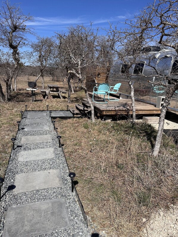 Terrace/patio - Vintage Airstream tucked in Fredericksburg, Texas Hill country!! (Fredericksburg)