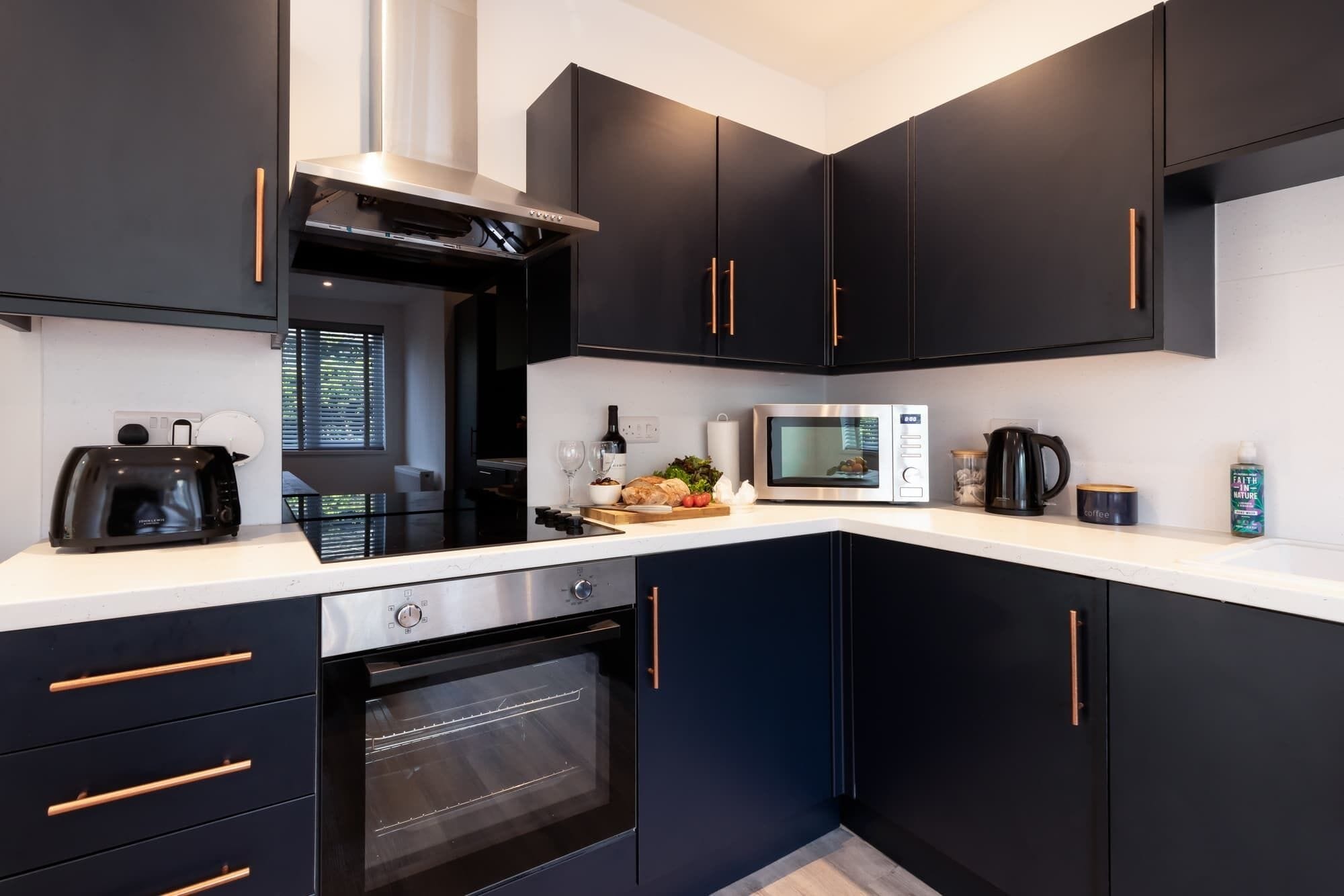 Fridge, microwave, oven, dishwasher