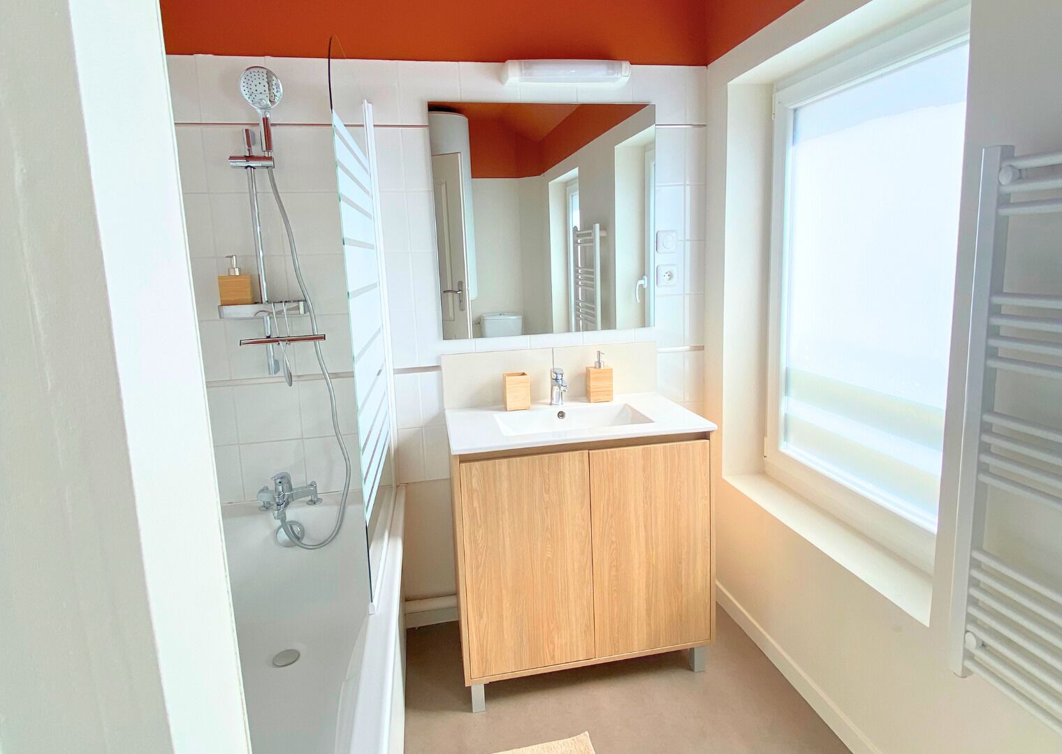 Design Townhome | Bathroom | Hair dryer, towels, soap, shampoo