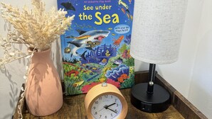 A wooden bedside table with a clock, a book titled "See under the Sea," and a vase with dried flowers. - Perfect 2 bed Apartment 4 Contractors Sleep Upto 5 (London)