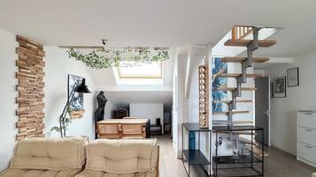 Flat-screen TV, books