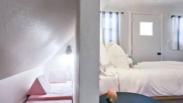 1 bedroom, desk, iron/ironing board, travel cot