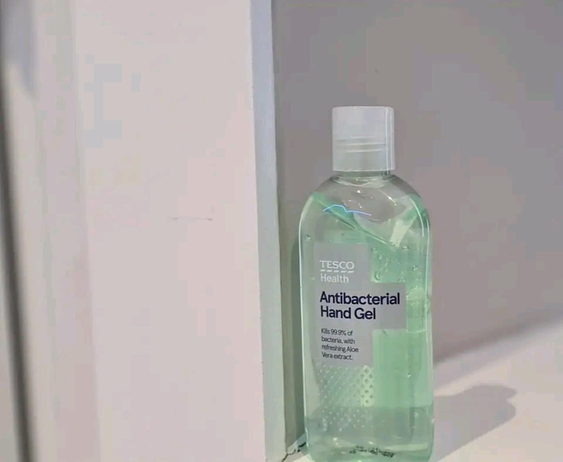 A bottle of Tesco Health Antibacterial Hand Gel.