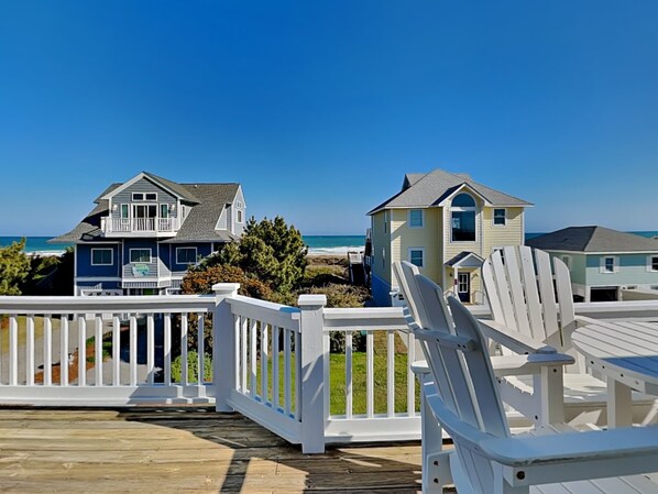 Terrace/patio - The Shell Collector | Spacious Retreat, Ocean Views + Community Pool! (Topsail Beach)