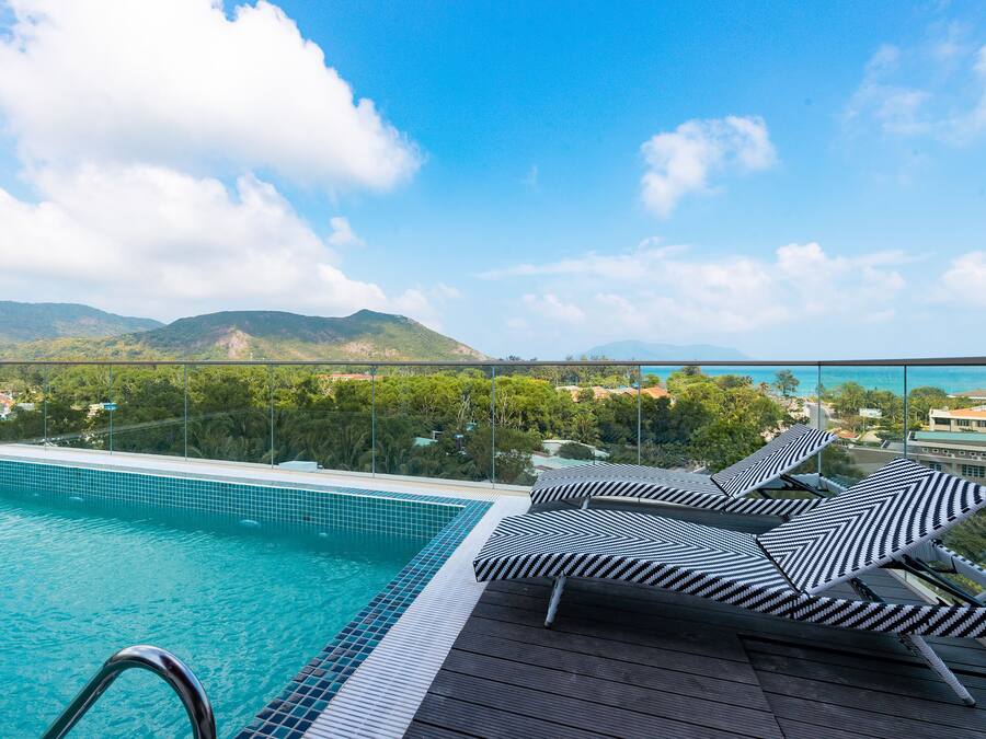 Outdoor pool, pool umbrellas