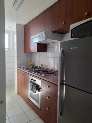Fridge, microwave, stovetop, electric kettle - Departamento 2 Dorm. 2 Baños, Excelente Ubicación, a Pasos del Palacio La Moneda (Santiago)