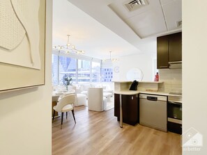 Fridge, microwave, dishwasher, toaster