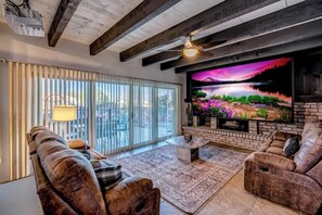 TV, fireplace, video games, offices