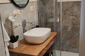 Hair dryer, bidet, towels, soap