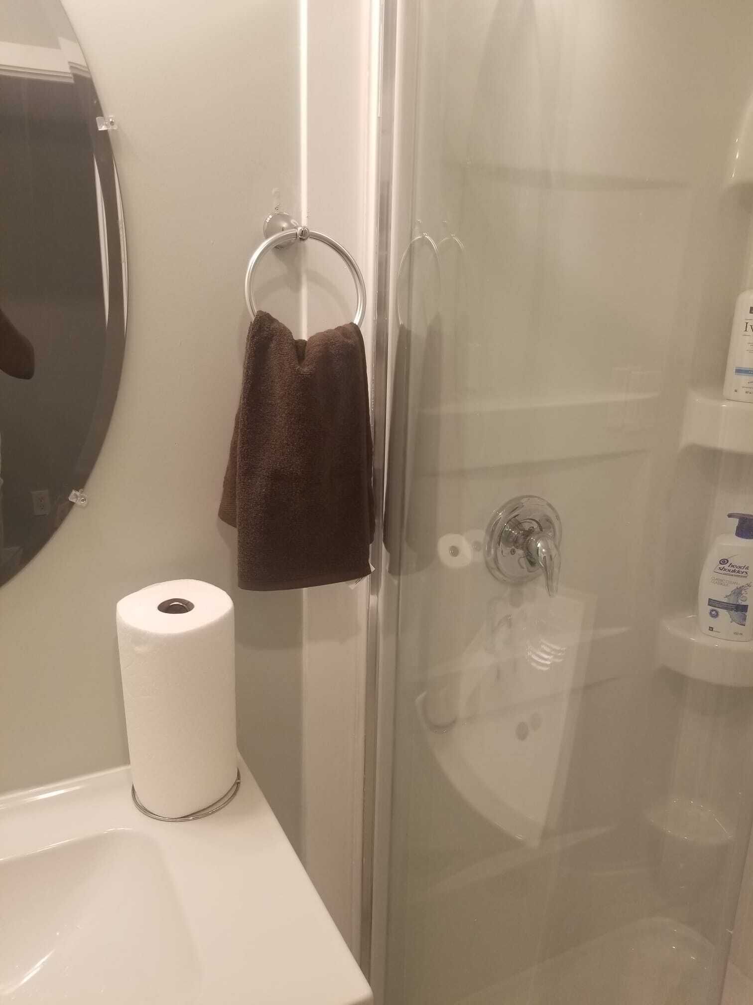 Eco-friendly toiletries, towels, soap, shampoo