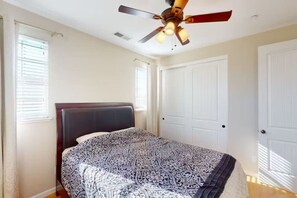 1 bedroom, desk, iron/ironing board, travel crib
