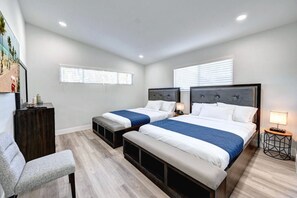 4 bedrooms, desk, iron/ironing board, travel cot
