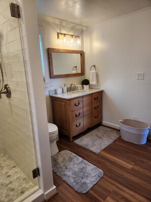 Regadera, secadora de cabello, toallas, jabón 