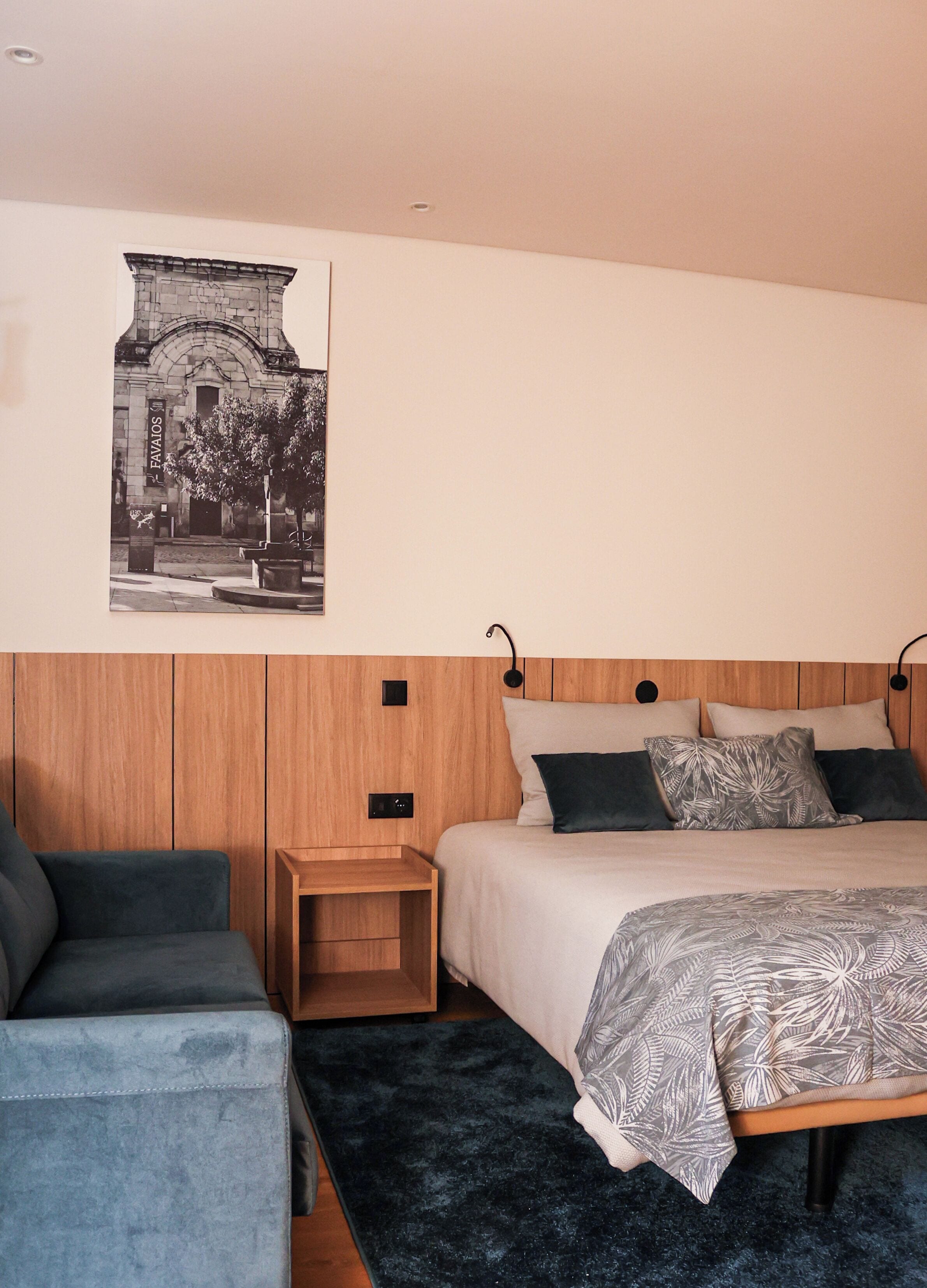 Desk, laptop workspace, blackout curtains, free WiFi