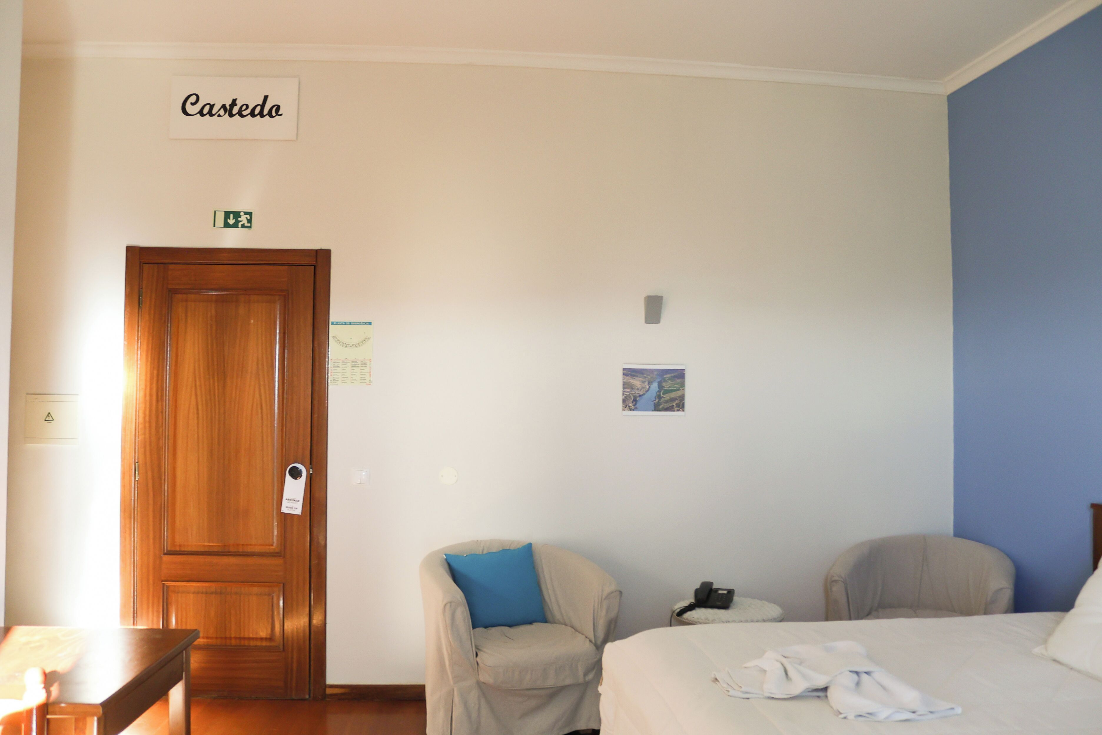 Desk, laptop workspace, blackout curtains, free WiFi