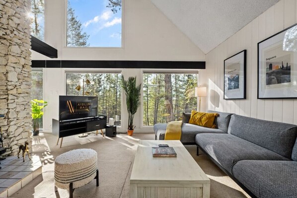 Smart TV, fireplace, video games, foosball