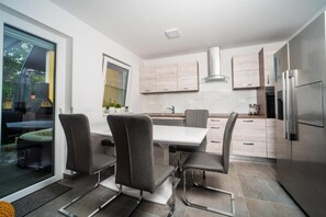 Fridge, microwave, oven, dishwasher