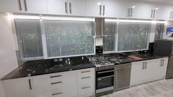 Microwave, oven, stovetop, dishwasher