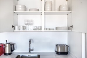 Fridge, microwave, oven, dishwasher