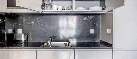 Fridge, microwave, oven, dishwasher