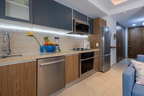 Fridge, microwave, oven, dishwasher - Classy Studio in the heart of Zona Romántica! 1BD Studio for rent in Old Town, (Puerto Vallarta)