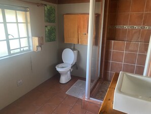 Chuveiro, toalhas de banho