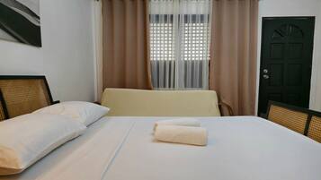 Desk, free WiFi, bed sheets