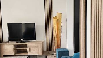 Télévision, cheminée, chaßne hi-fi