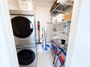 Stackable washer & dryer, both the washer and the dryer controls can be used from the washing machine for the vertically challenged