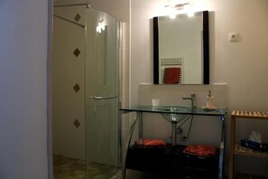 Secador de cabelo, toalhas de banho, sabonete, shampoo