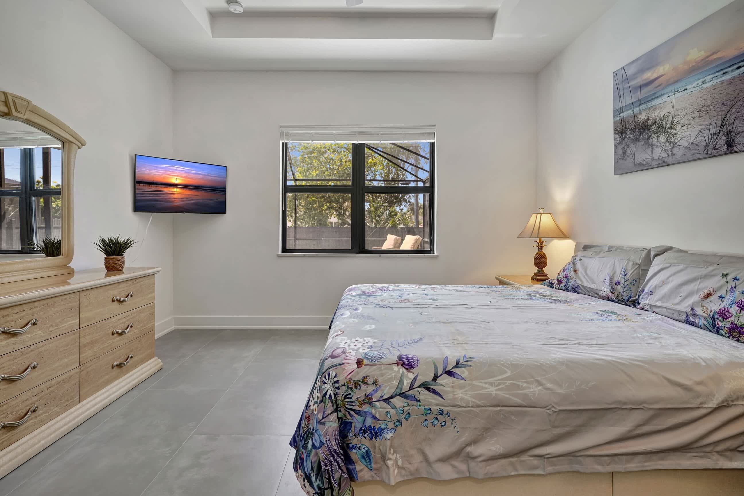 Additionally the main bedroom has a wall mounted smart TV