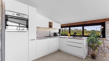 Fridge, oven, dishwasher, coffee/tea maker