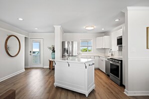 Fridge, microwave, oven, stovetop - Refurbished Oceanfront 7BR w/ Hot Tub, Game Room & Spacious Gathering Areas (Emerald Isle)