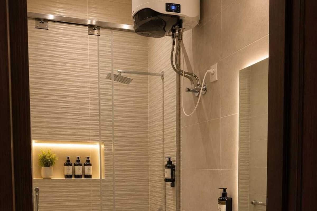 Rainfall showerhead, hair dryer, slippers, bidet