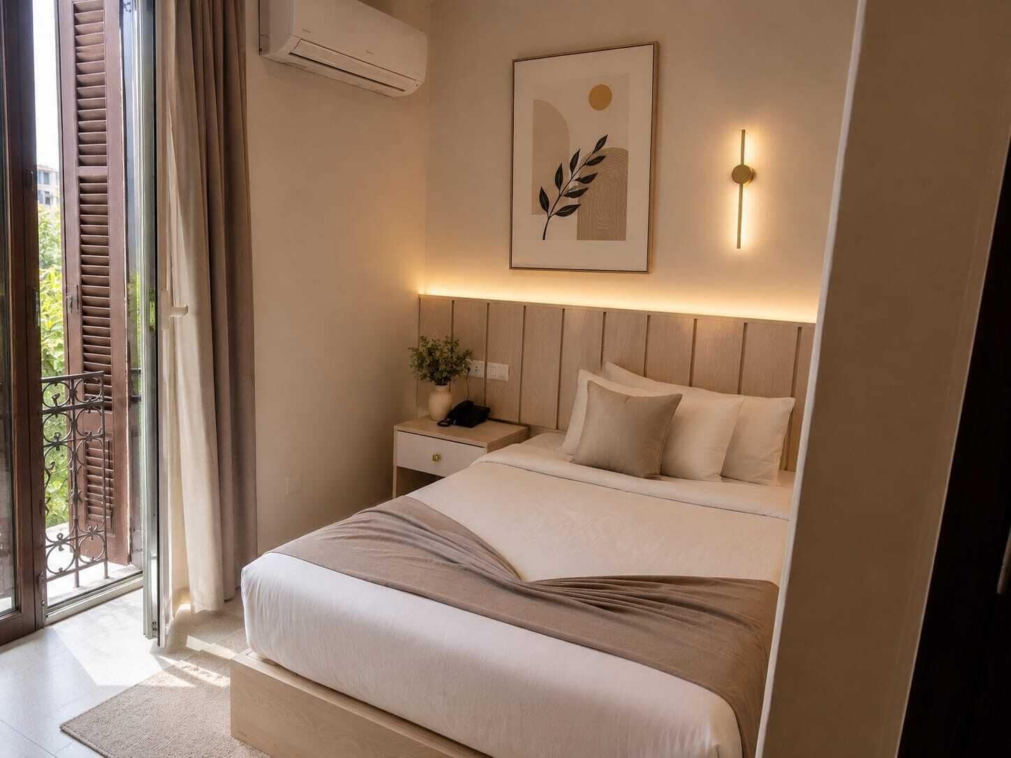 Habitación individual urbana, vista a la ciudad | Sábanas de algodón egipcio y ropa de cama de alta calidad 
